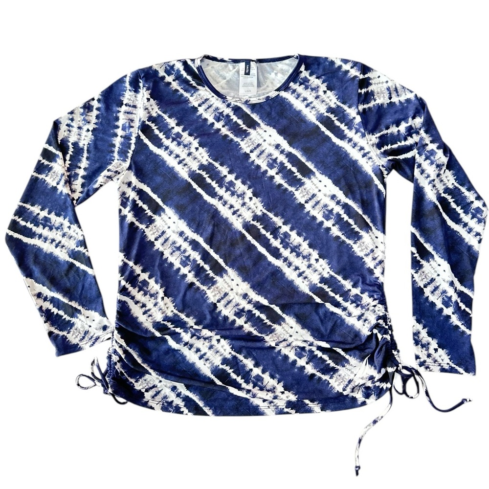 Nautica Rash Gaurd Women’s Large Long Sleeve Ruched Tie Gather Waist Crew Neck